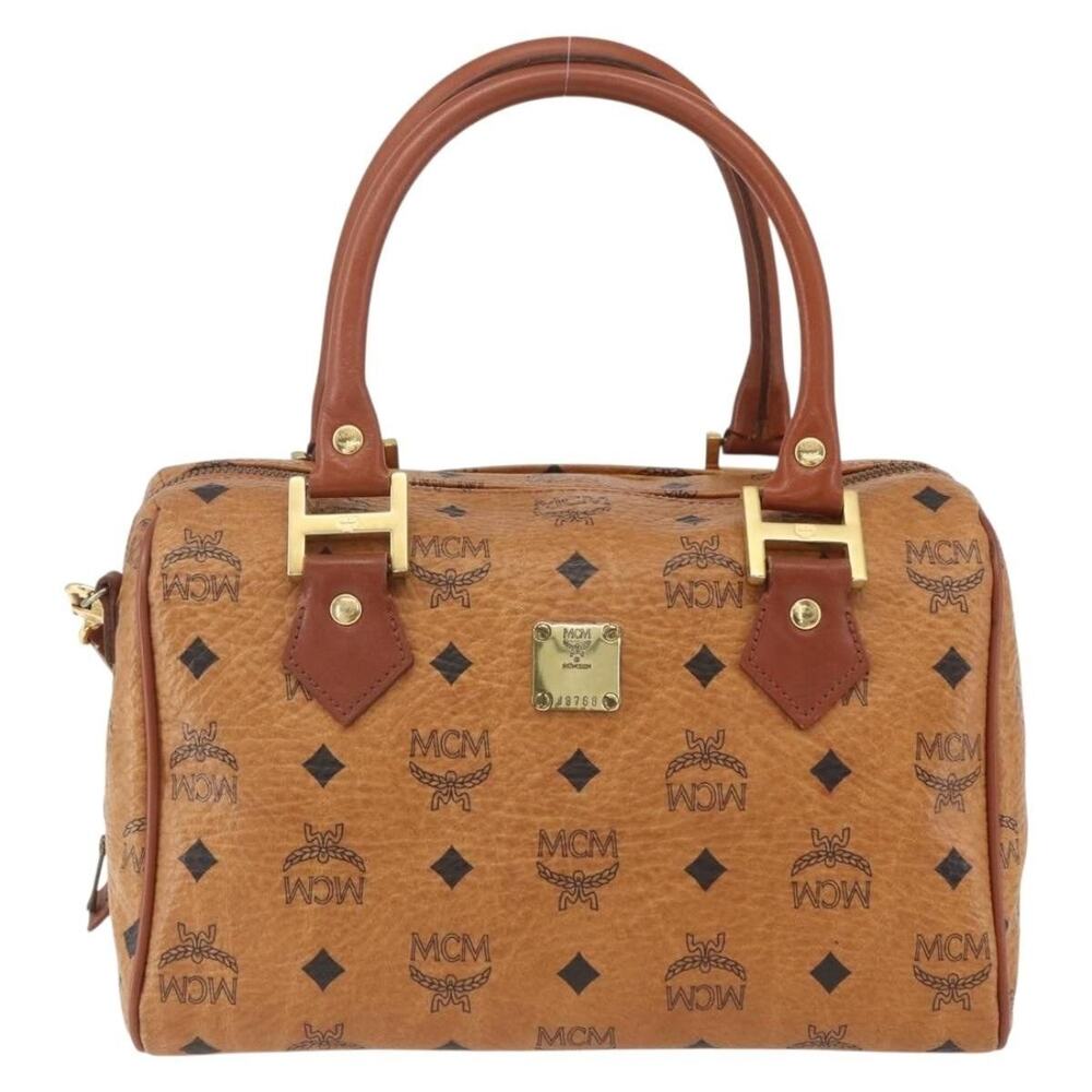 MCM Logogram Visetos Boston Bag Brown